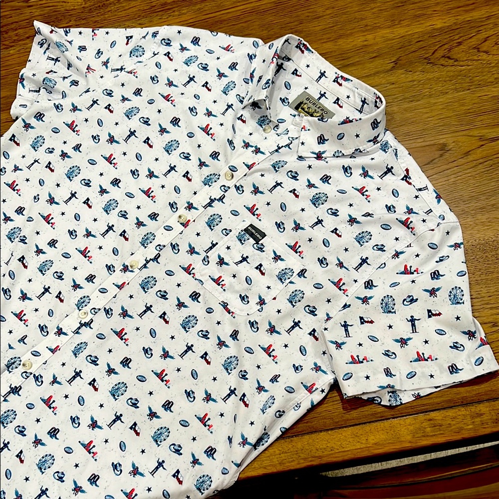 White Short Sleeve Shirt with Dallas Print